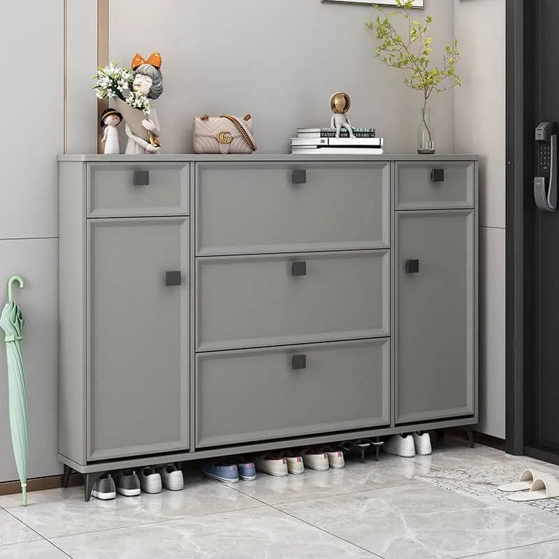 Modern 3-Tier Shoe Cabinet in Mint Green & Grey with Adjustable Storage