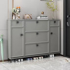 Modern 3-Tier Shoe Cabinet in Mint Green & Grey with Adjustable Storage