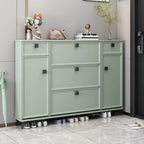 Modern 3-Tier Shoe Cabinet in Mint Green & Grey with Adjustable Storage