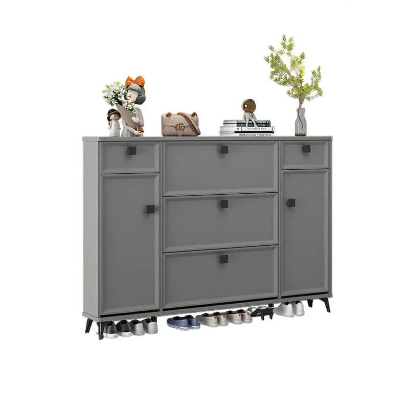 Modern 3-Tier Shoe Cabinet in Mint Green & Grey with Adjustable Storage