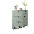 Modern 3-Tier Shoe Cabinet in Mint Green & Grey with Adjustable Storage