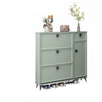 Modern 3-Tier Shoe Cabinet in Mint Green & Grey with Adjustable Storage