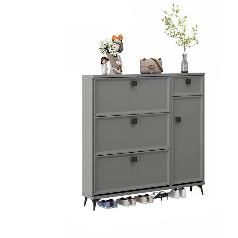 Modern 3-Tier Shoe Cabinet in Mint Green & Grey with Adjustable Storage