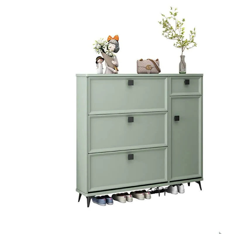 Modern 3-Tier Shoe Cabinet in Mint Green & Grey with Adjustable Storage