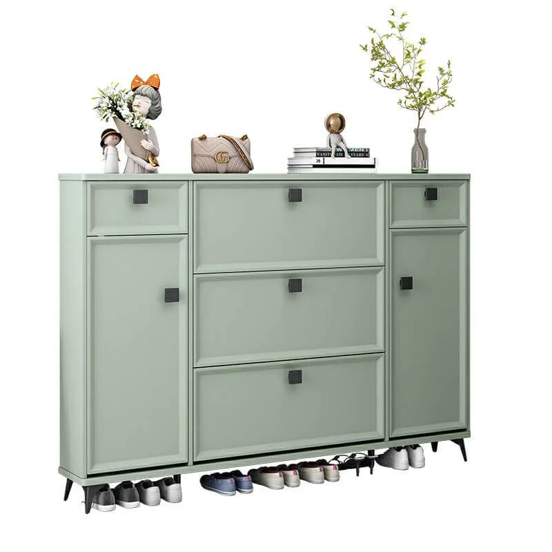 Modern 3-Tier Shoe Cabinet in Mint Green & Grey with Adjustable Storage