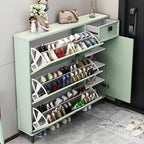 Modern 3-Tier Shoe Cabinet in Mint Green & Grey with Adjustable Storage