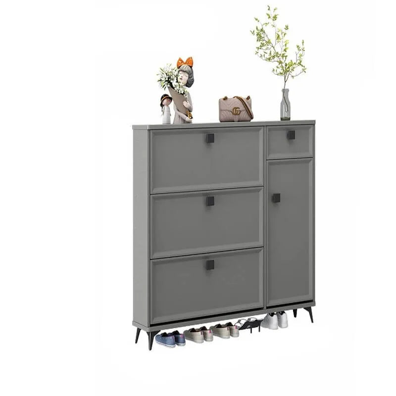 Modern 3-Tier Shoe Cabinet in Mint Green & Grey with Adjustable Storage