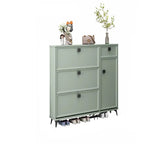 Modern 3-Tier Shoe Cabinet in Mint Green & Grey with Adjustable Storage