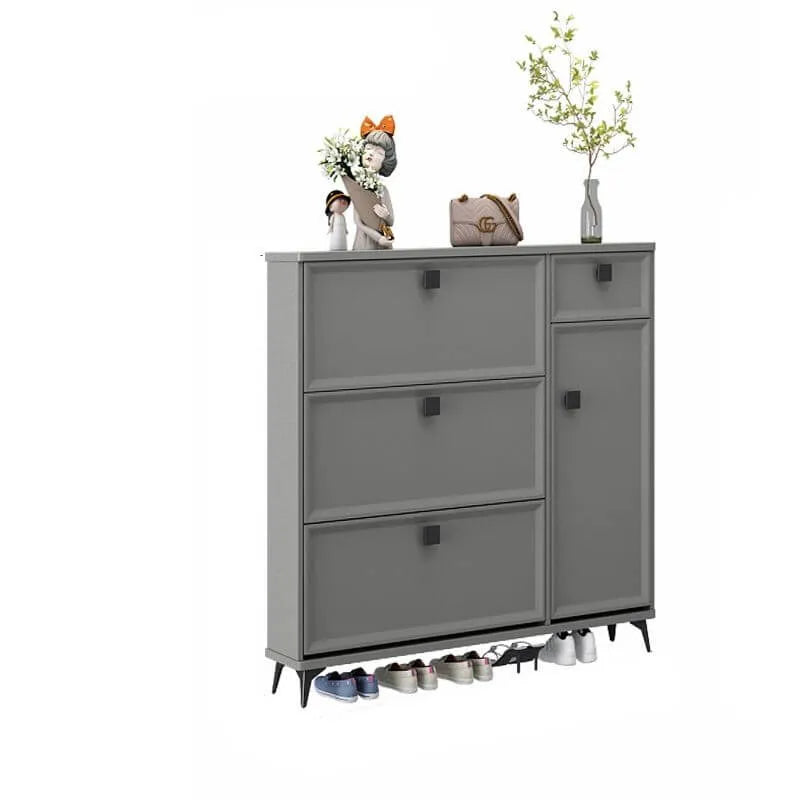 Modern 3-Tier Shoe Cabinet in Mint Green & Grey with Adjustable Storage