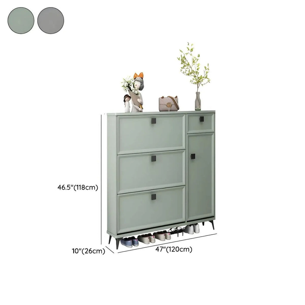 Modern 3-Tier Shoe Cabinet in Mint Green & Grey with Adjustable Storage Dimensions