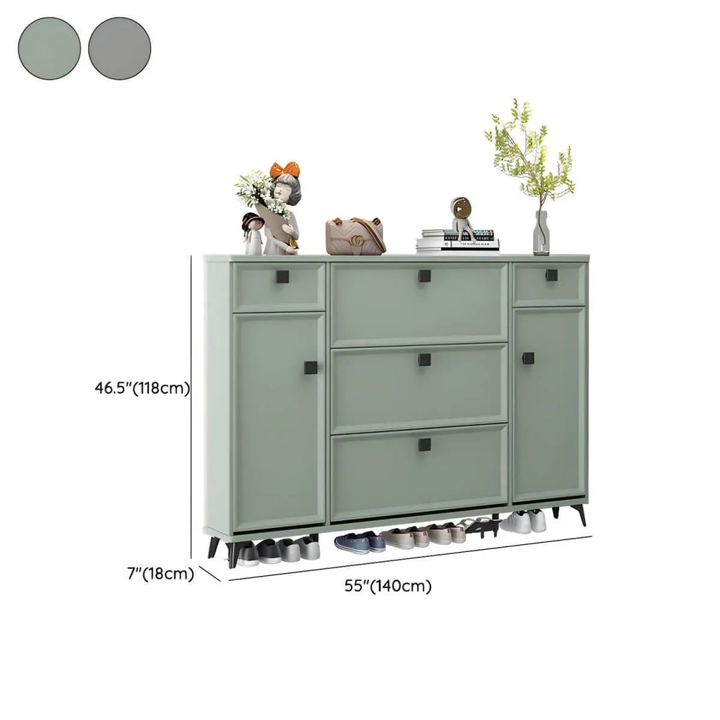 Modern 3-Tier Shoe Cabinet in Mint Green & Grey with Adjustable Storage Dimensions