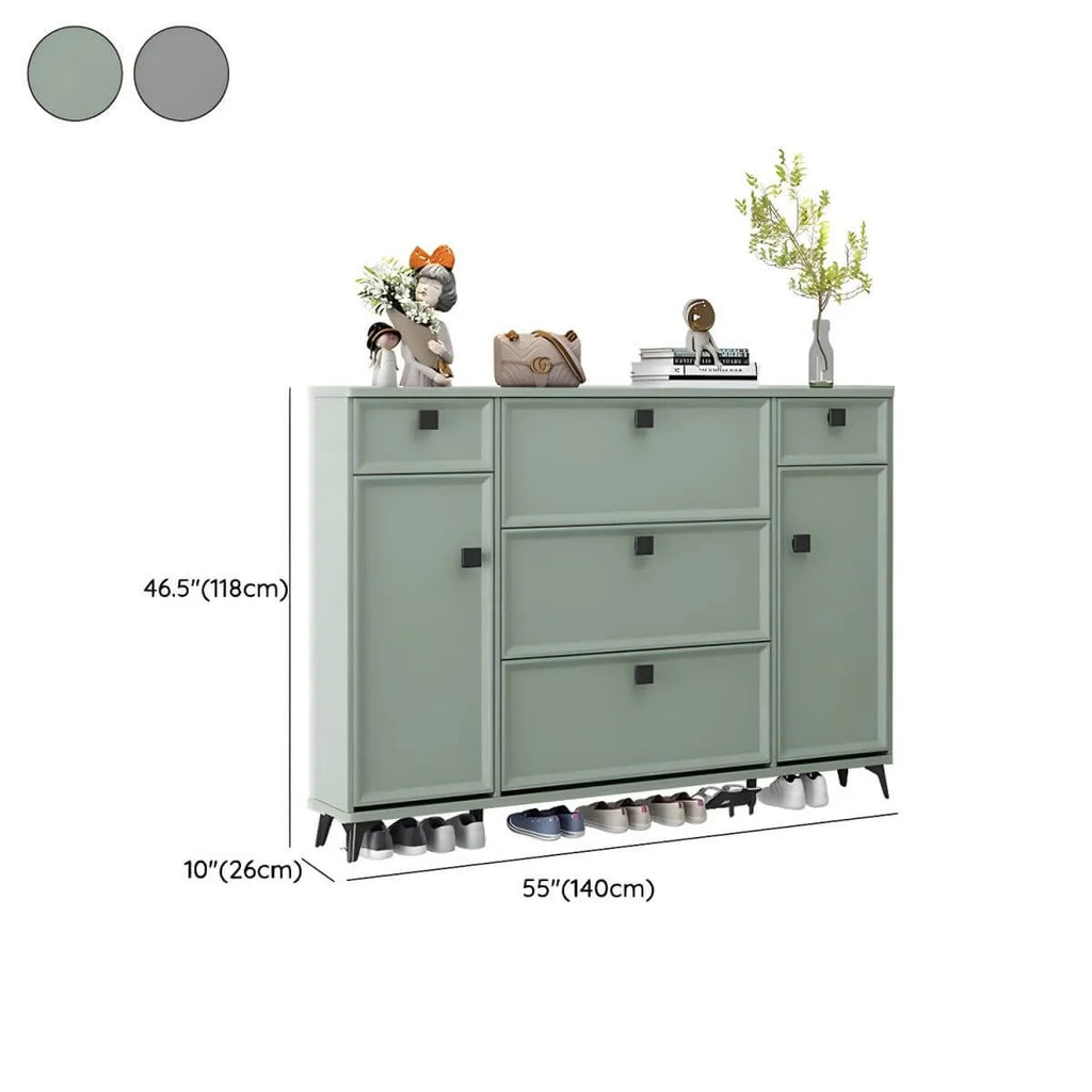 Modern 3-Tier Shoe Cabinet in Mint Green & Grey with Adjustable Storage Dimensions