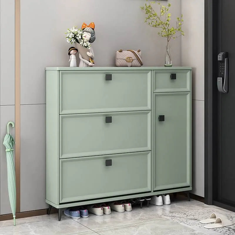 Modern 3-Tier Shoe Cabinet in Mint Green & Grey with Adjustable Storage Main Product Image