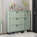 Modern 3-Tier Shoe Cabinet in Mint Green & Grey with Adjustable Storage Main Product Image