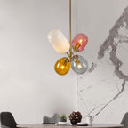 Modern 4-Light Globe Chandelier with Hand-Blown Colored Glass Shades