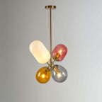 Modern 4-Light Globe Chandelier with Hand-Blown Colored Glass Shades