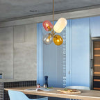 Modern 4-Light Globe Chandelier with Hand-Blown Colored Glass Shades
