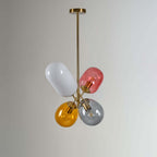 Modern 4-Light Globe Chandelier with Hand-Blown Colored Glass Shades