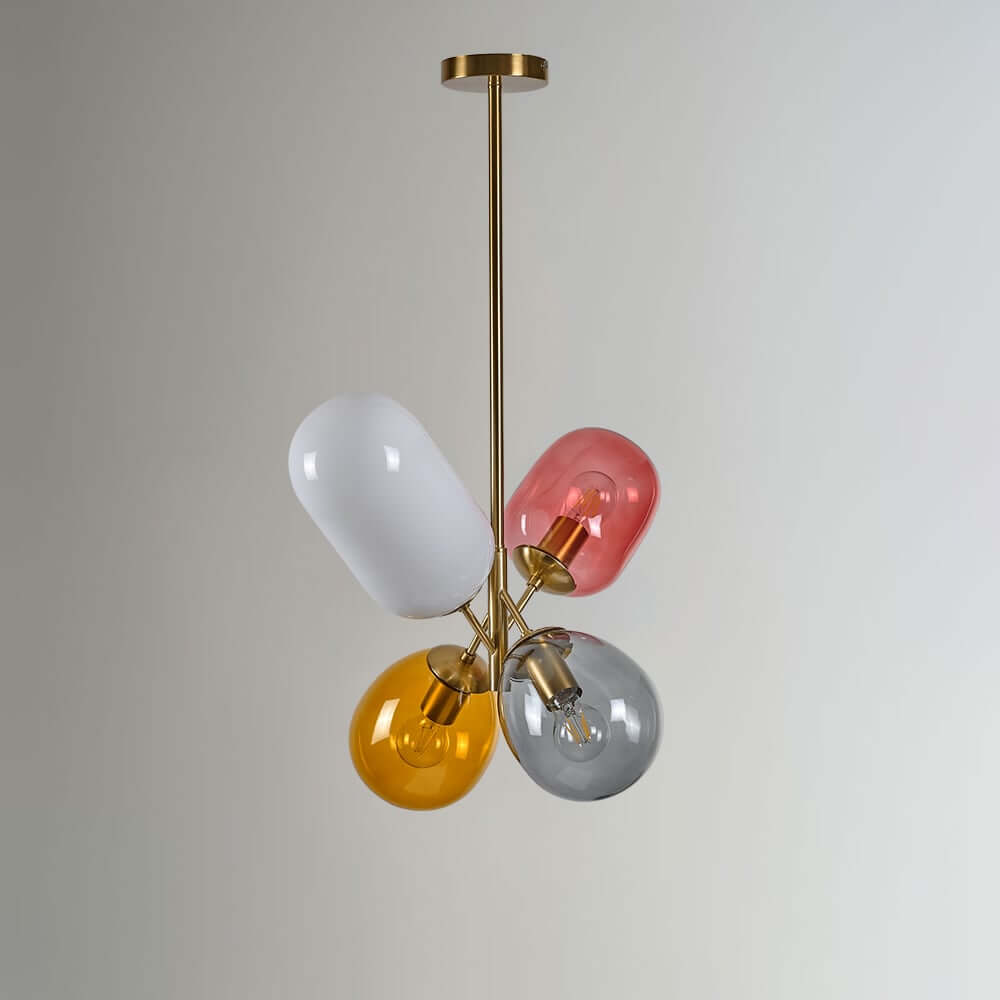 Modern 4-Light Globe Chandelier with Hand-Blown Colored Glass Shades