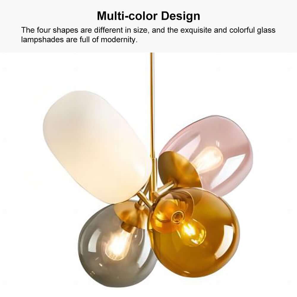 Modern 4-Light Globe Chandelier with Hand-Blown Colored Glass Shades