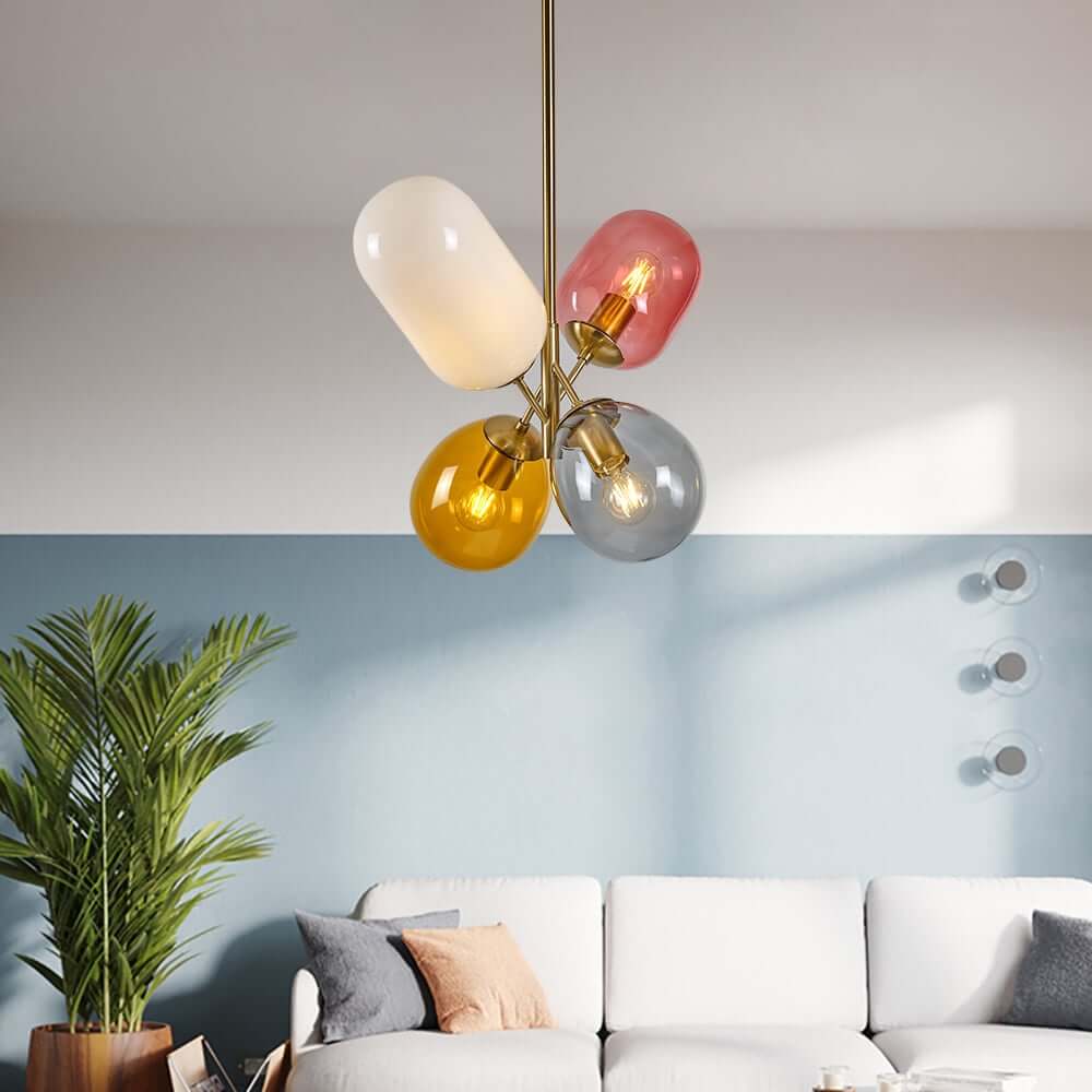 Modern 4-Light Globe Chandelier with Hand-Blown Colored Glass Shades Main Product Image Main image