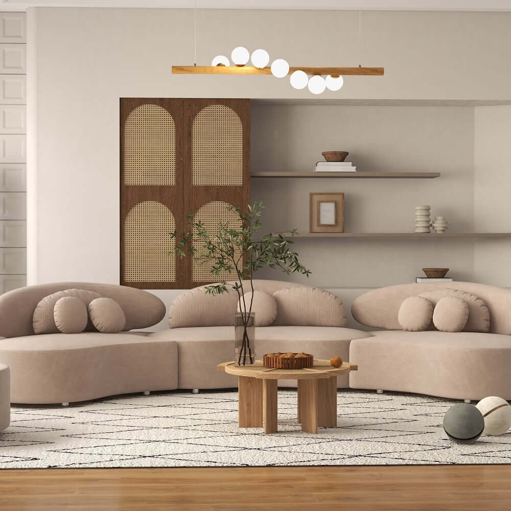 Modern 5/7-Light Spiral Globe Pendant with Wood Beam and Gold Metal