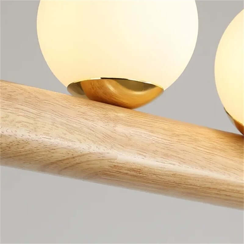 Modern 5/7-Light Spiral Globe Pendant with Wood Beam and Gold Metal