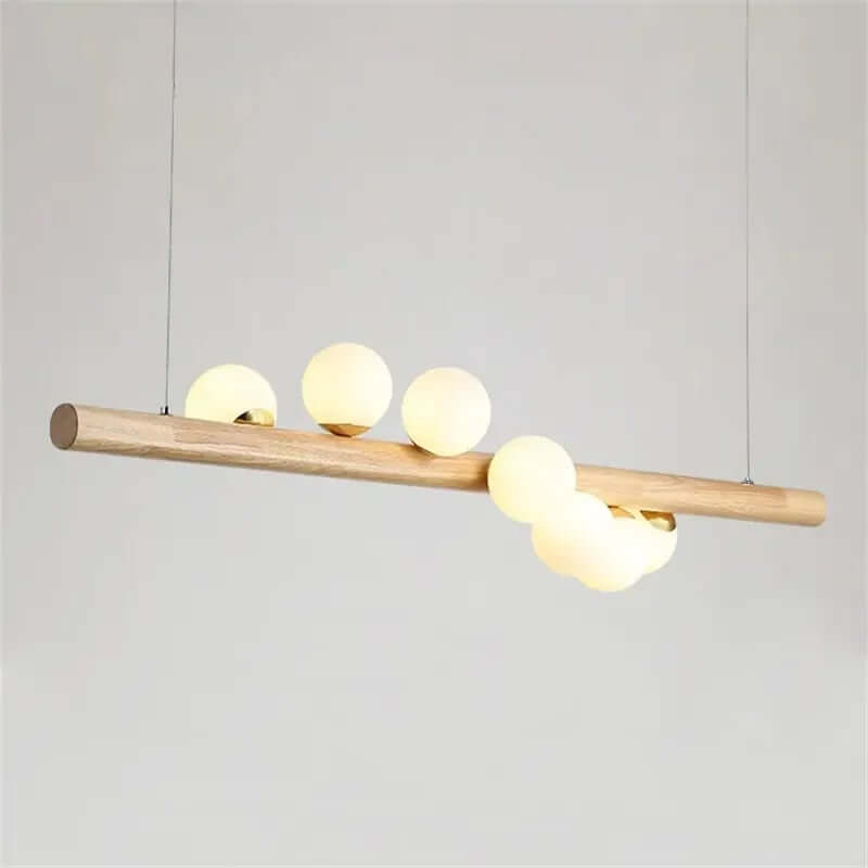 Modern 5/7-Light Spiral Globe Pendant with Wood Beam and Gold Metal