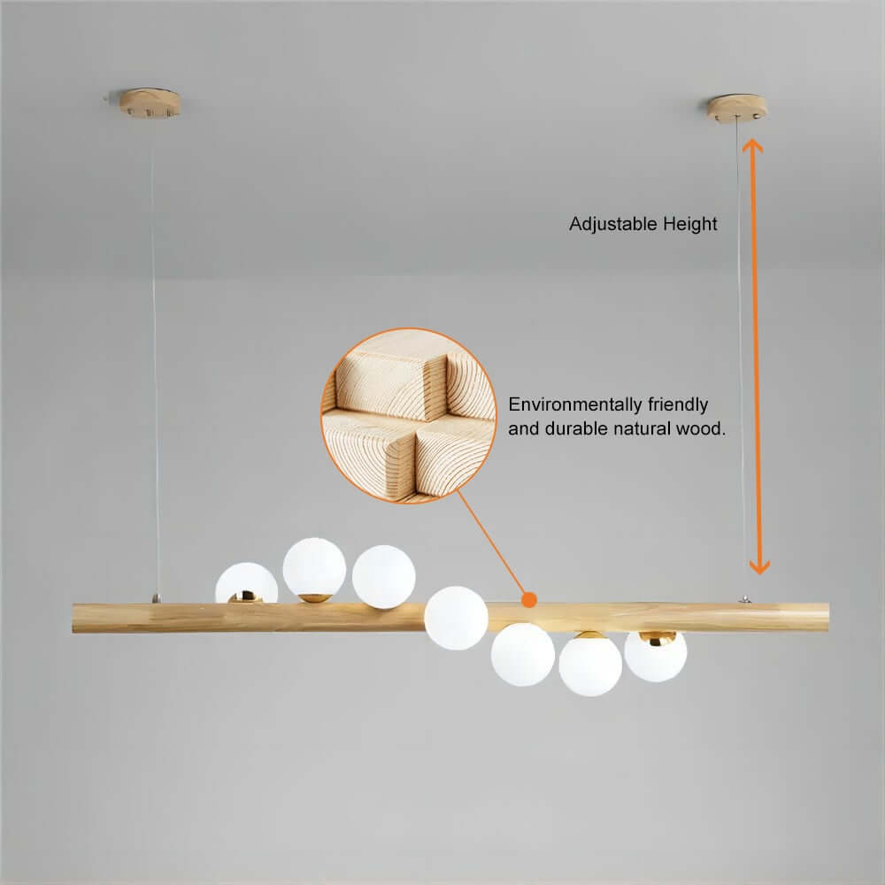Modern 5/7-Light Spiral Globe Pendant with Wood Beam and Gold Metal