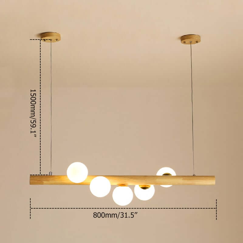 Modern 5/7-Light Spiral Globe Pendant with Wood Beam and Gold Metal Dimensions