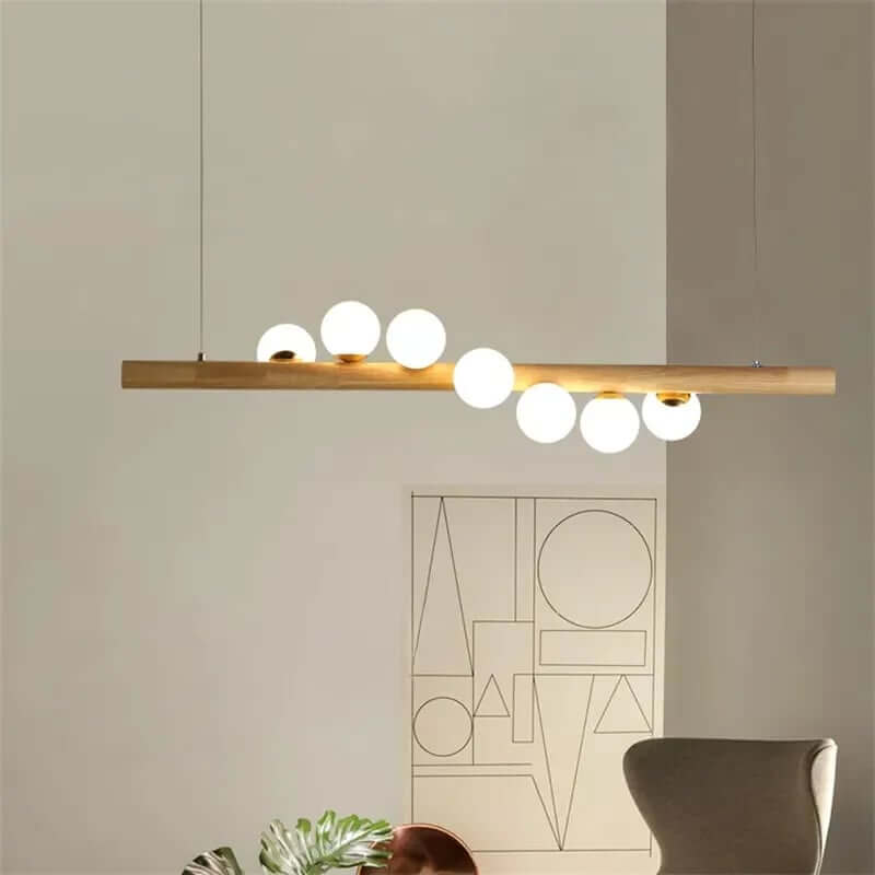 Modern 5/7-Light Spiral Globe Pendant with Wood Beam and Gold Metal Main Product Image