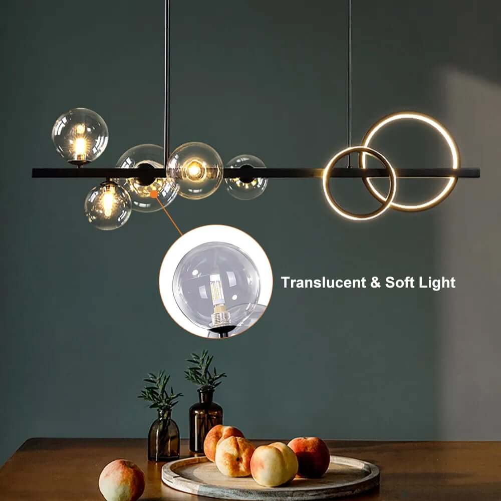 Modern 5-Light Globe and Ring Pendant Light in Black Glass