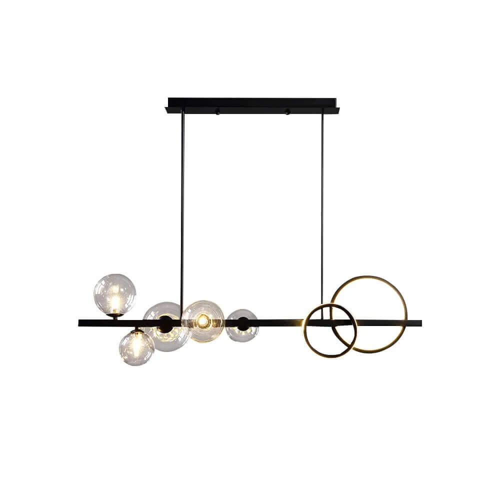 Modern 5-Light Globe and Ring Pendant Light in Black Glass