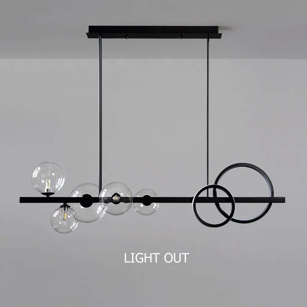 Modern 5-Light Globe and Ring Pendant Light in Black Glass