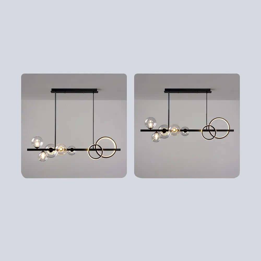 Modern 5-Light Globe and Ring Pendant Light in Black Glass