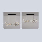 Modern 5-Light Globe and Ring Pendant Light in Black Glass