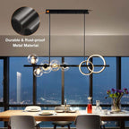 Modern 5-Light Globe and Ring Pendant Light in Black Glass