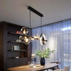 Modern 5-Light Globe and Ring Pendant Light in Black Glass