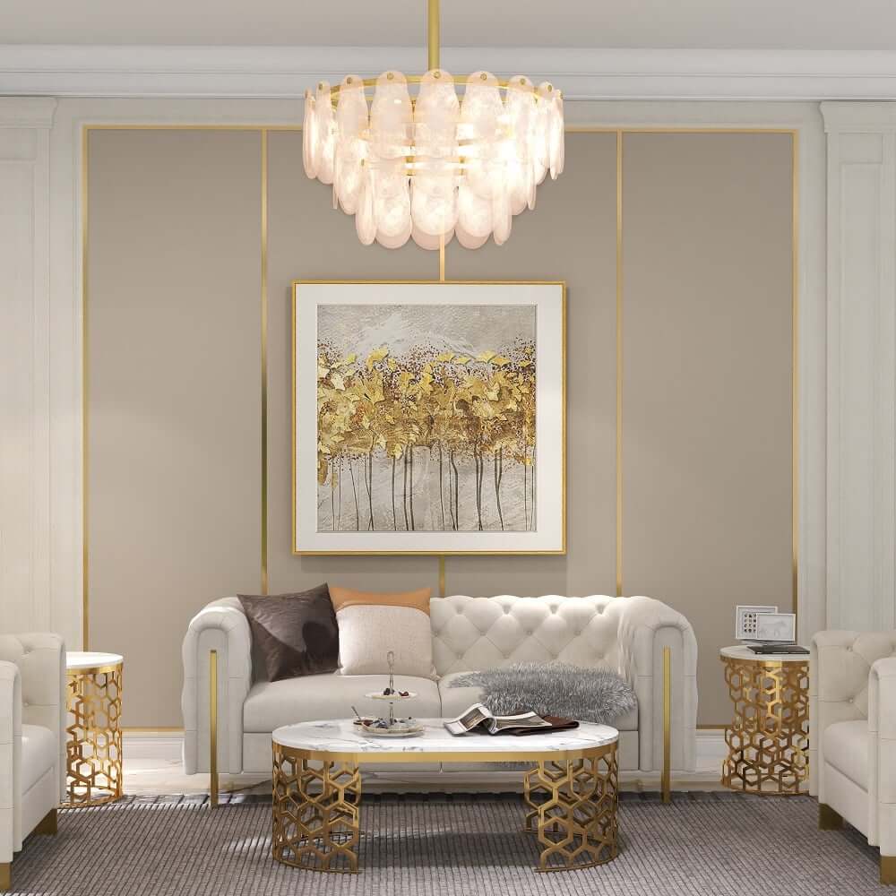 Modern 6-Light Tiered Cloud Glass Chandelier with Adjustable Height