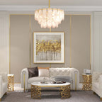 Modern 6-Light Tiered Cloud Glass Chandelier with Adjustable Height