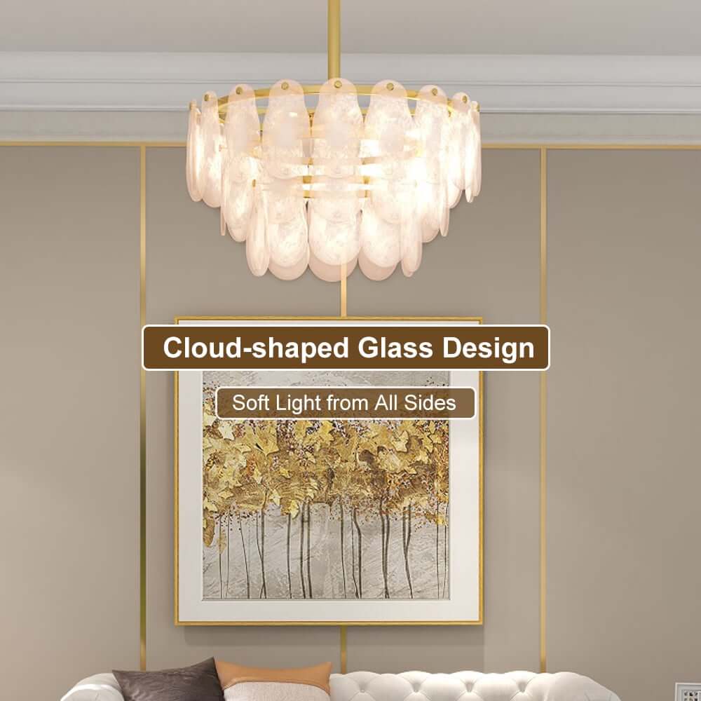 Modern 6-Light Tiered Cloud Glass Chandelier with Adjustable Height