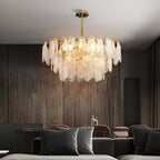 Modern 6-Light Tiered Cloud Glass Chandelier with Adjustable Height