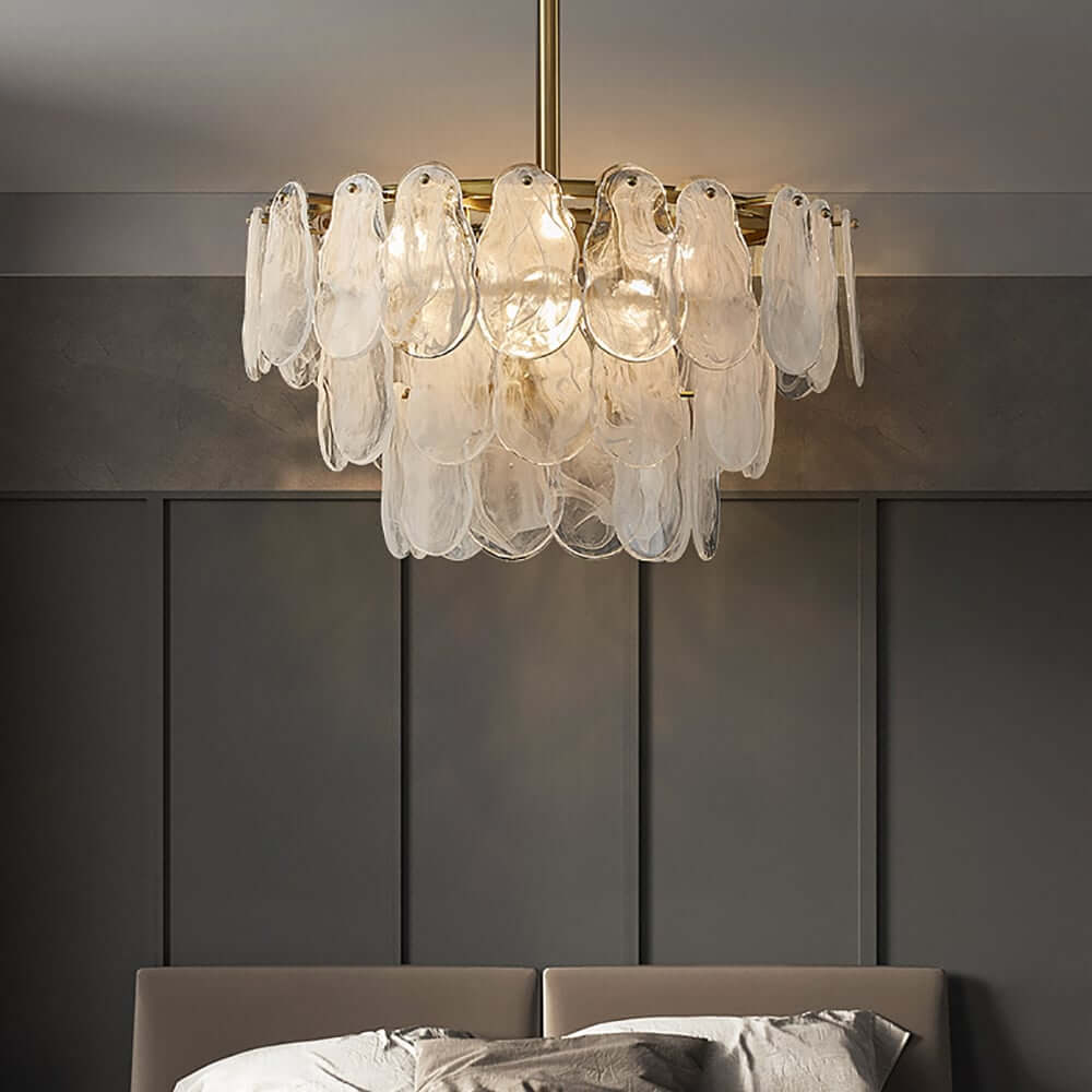 Modern 6-Light Tiered Cloud Glass Chandelier with Adjustable Height