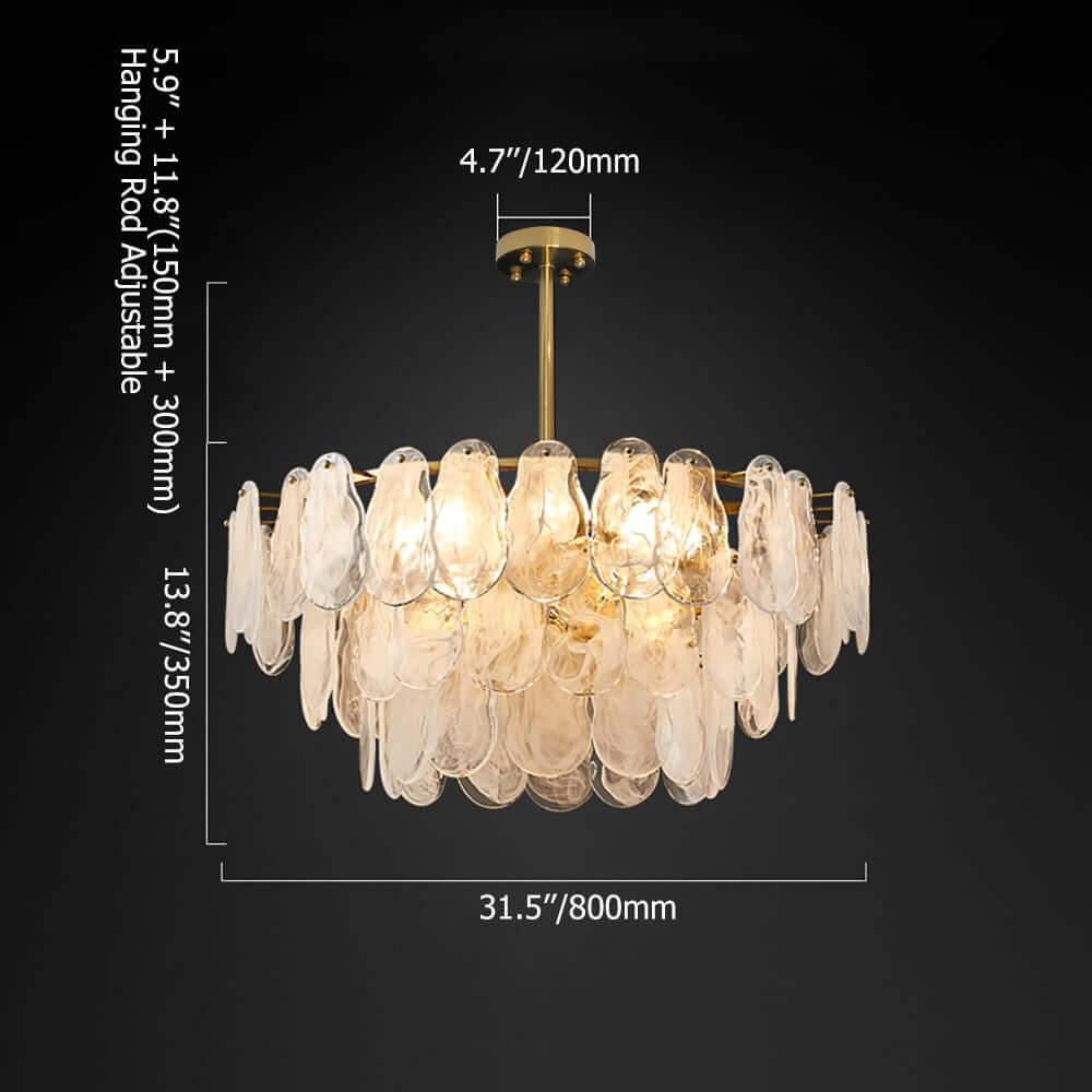 Modern 6-Light Tiered Cloud Glass Chandelier with Adjustable Height Dimensions