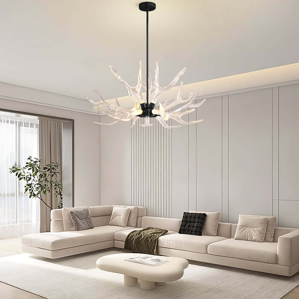 Modern 9-Light Tiered Antler Chandelier in Gold and Black