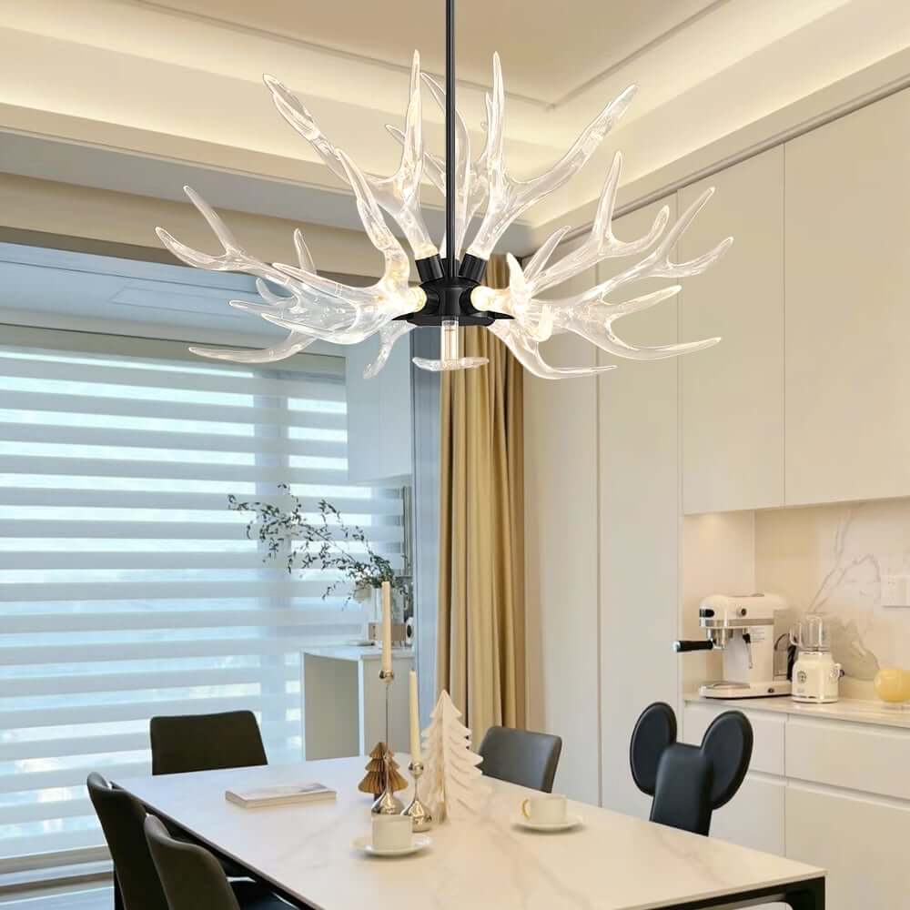 Modern 9-Light Tiered Antler Chandelier in Gold and Black