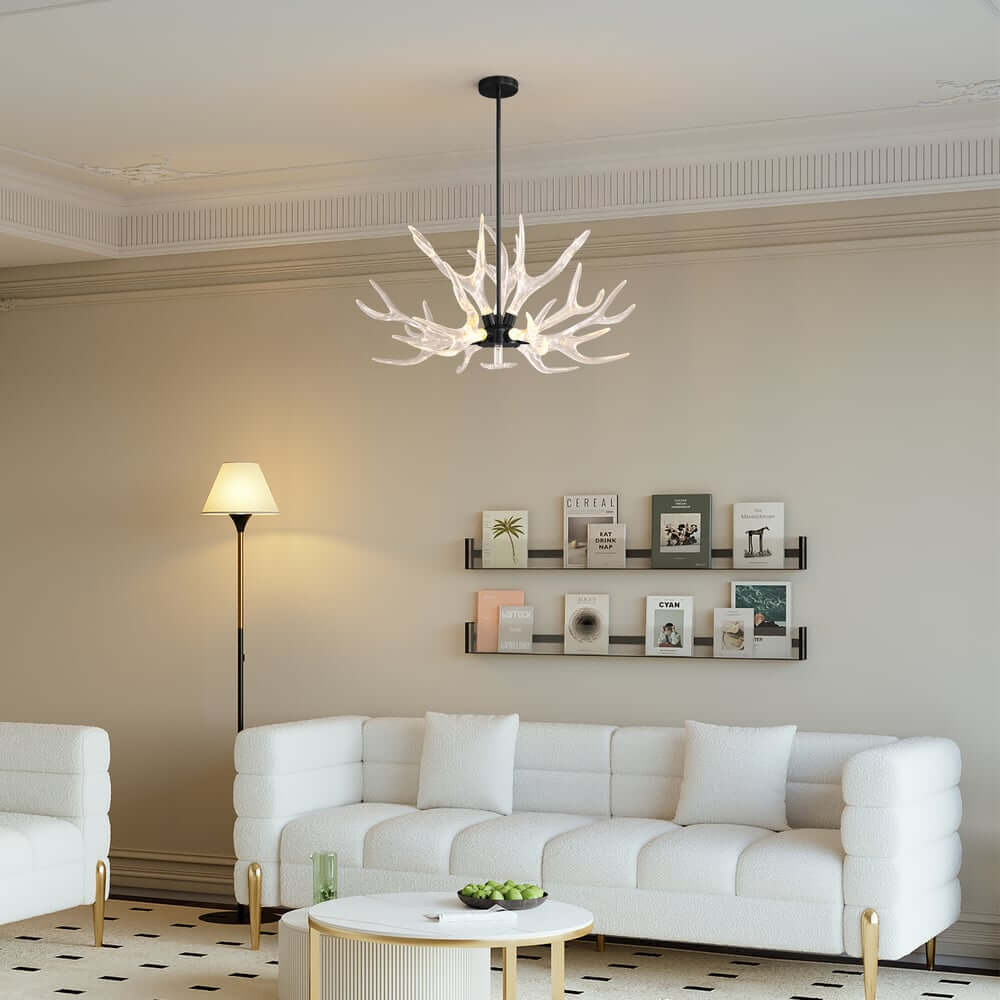 Modern 9-Light Tiered Antler Chandelier in Gold and Black
