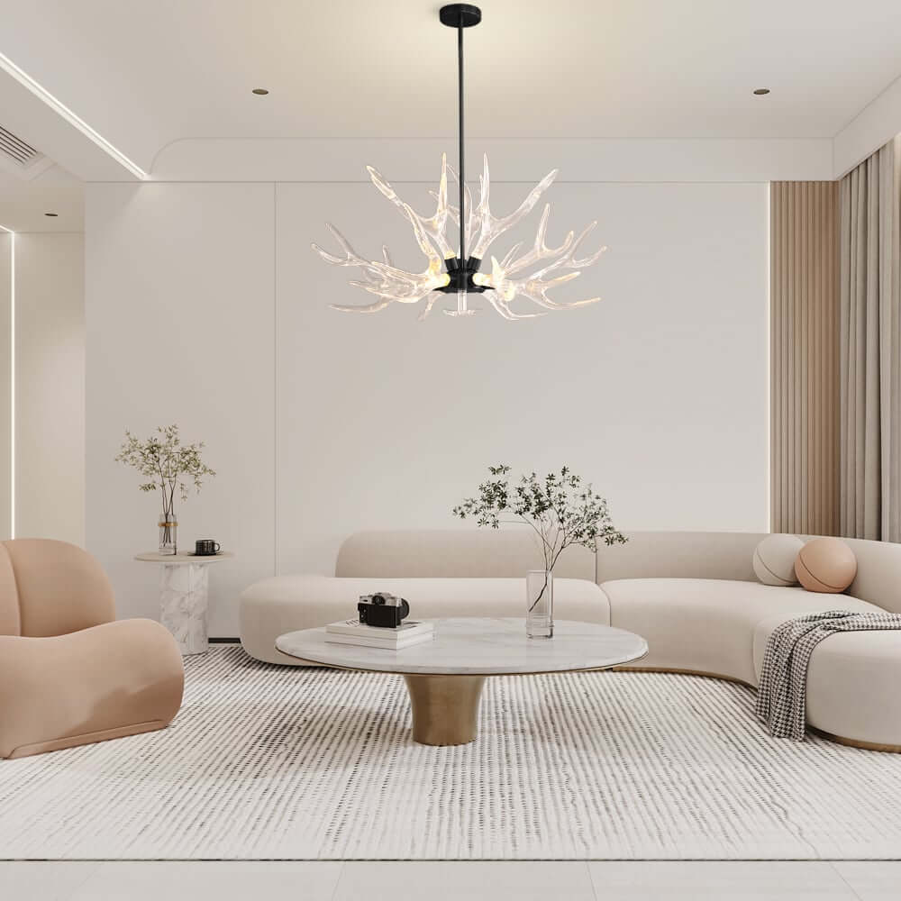 Modern 9-Light Tiered Antler Chandelier in Gold and Black