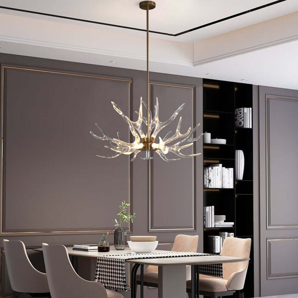 Modern 9-Light Tiered Antler Chandelier in Gold and Black