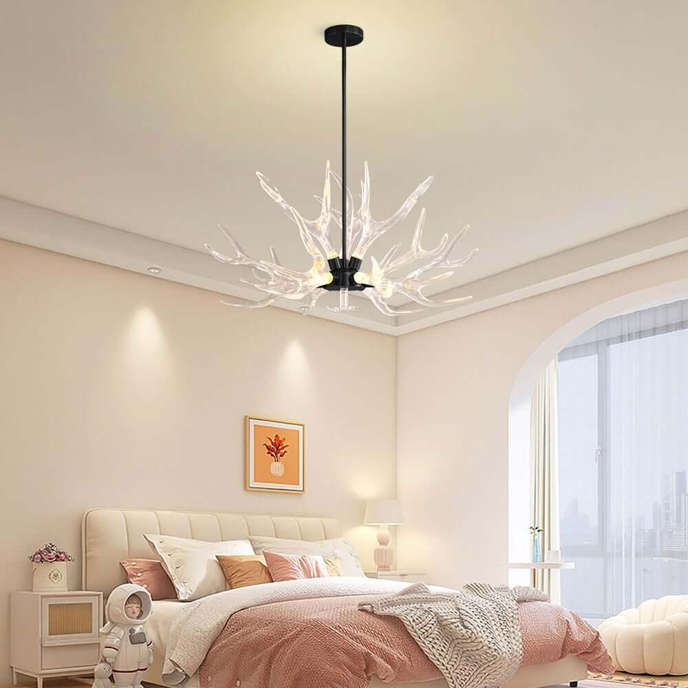 Modern 9-Light Tiered Antler Chandelier in Gold and Black